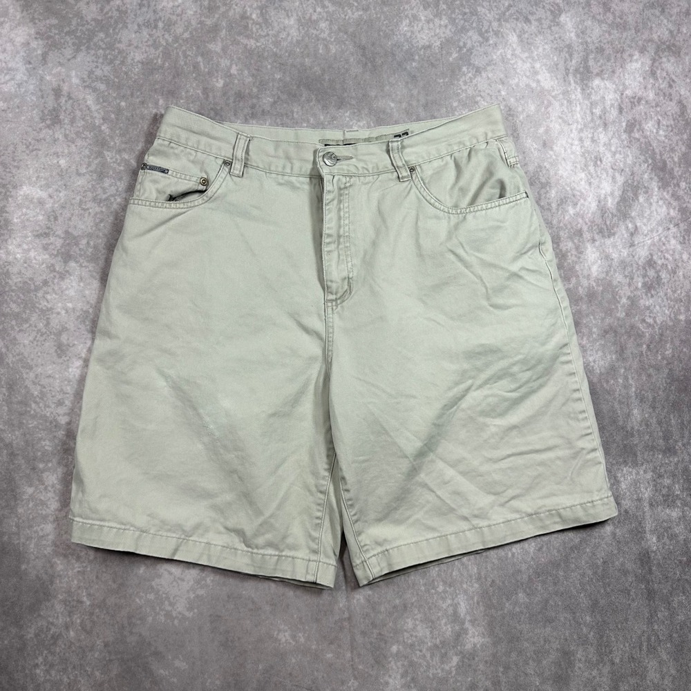 Quiksilver Mens 33 Khaki Cotton Twill Casual Chino Shorts Beige Surf Flat Front
